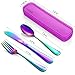 Travel Utensils with Case, 4-Piece Stainless Steel Portable Cutlery Set, Reinforced Case with Buckle Design, Lunch Box for Camping Work School, Include Fork Spoon Knife, Dishwasher Safe, Rainbow