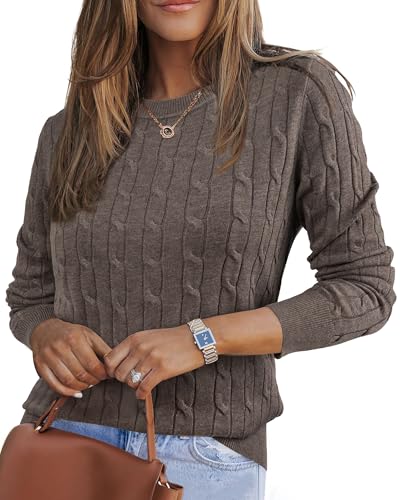 Arach&Cloz Women Sweaters Fall Winter Fashion Pullover Cable Knit Crew