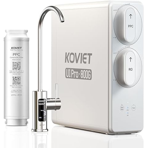 U1 Pro with PPC Filter, 800GPD Tankless Reverse Osmosis System, 10-Stage Under Sink RO Water Filtration System, 2 Filtration Modes, Smart LED Faucet, 2.5:1 Pure to Drain Cover