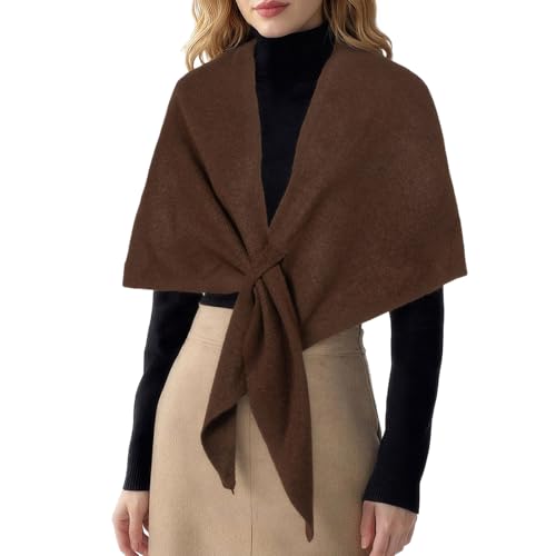 RIIQIICHY Shawl Wrap Women Pashmina Triangle Cape Knit Sweater Scarf for Fall Winter Fashion Accessory Brown