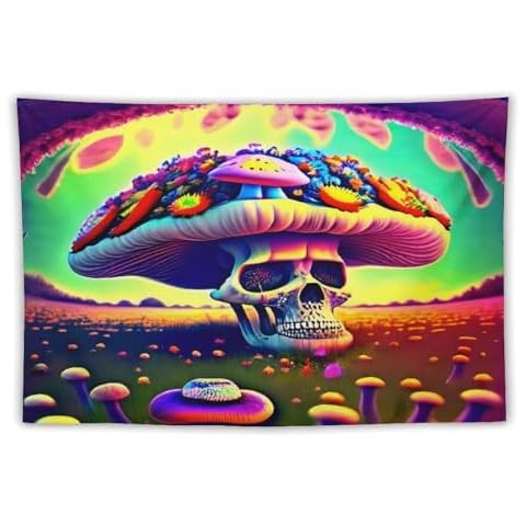 OMNGE Skull Mushroom Tapestry Wall Hanging Art Aesthetic Tapestries for Bedroom Living Room Dorm Decor 40"x60" Cover