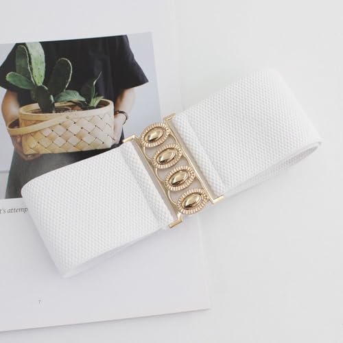 Decoration Belt Wide Solid Color Waist Strap Exquisite Women Stretch Waistband(white)