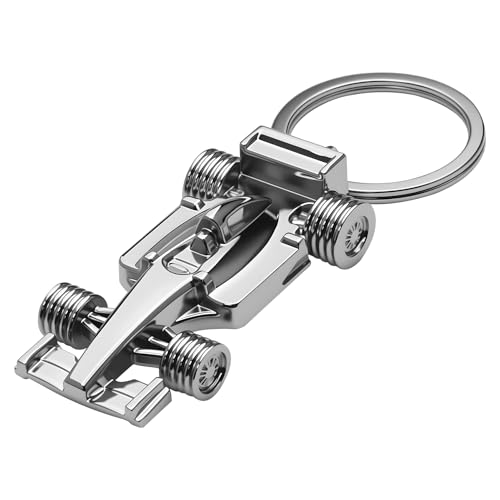 Lxsloet 3D F1 Race Car Keychain, Creative Racing Car Model Keychain Pendant, Heavy Duty Keyring, Key Ring for Father Husband (Silver)