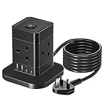 3M Cube Extension Lead with USB C, Hotimy 4 Way Plug Extension Socket with 4 USB (2 USB A & 2 USB C), Child Safety Extension Cord with Switch Black Power Strip for Home Desk Office