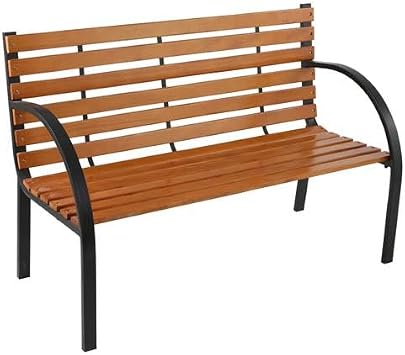 48" Outdoor Garden Bench, Patio Furniture Outdoor Chair with Hardwood Slats and Steel Frame, Weather Proof 2-Person Outdoor Loveseat with Black Handrail for Park, Porch, Pool, Backyard