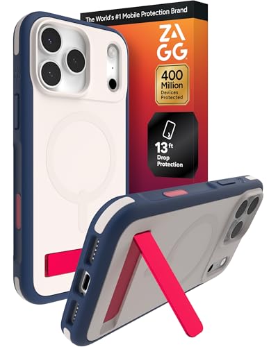 Image of ZAGG Sedona Snap Case with Kickstand for iPhone 17 Pro Max - Red Light & Blue, Drop Protection (13ft /4m), Multi-Layer Protection, with Camera Button, MagSafe Phone Case with Impact-Absorbing Bumpers