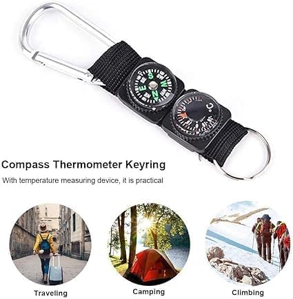 Set de 2 carabiner con brújula y termómetro, metal, camping y outdoor miniatura 3