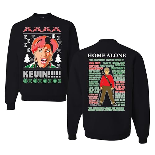 wild custom apparel Kevin Mom Home Alone On The FRONT and Kevin Quotes the BACK Sweatshirt, Black, Large
