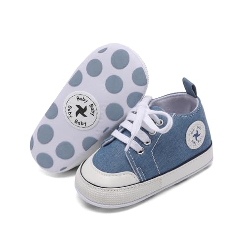 BEIDI Baby Girl Boy Shoes 0-18 Months,Infant Unique Essentials Gifts,Unisex Newborn Doll Slip-on Soft Sole High-top Frist Walking Sneakers (03light_Blue,12-18 Months)