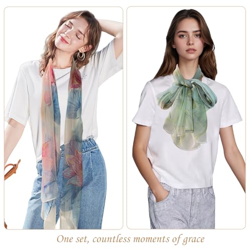 Fuxiqar 2 Pack Scarves for Women Lightweight Thin Shawl – Floral Print Fashion Wraps Summer Scarf for Travel Beach Daily Use3