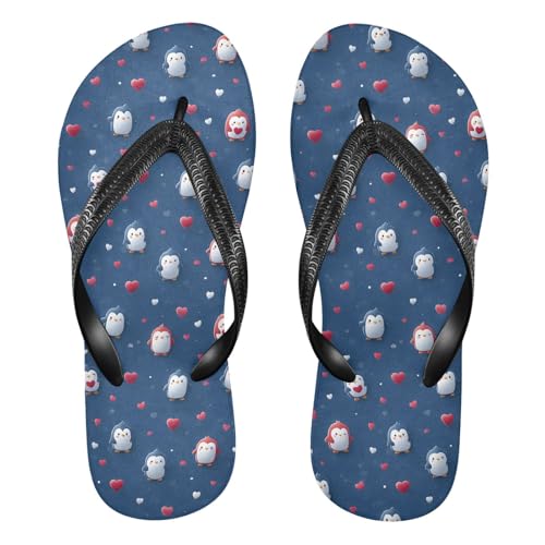 Flip Flop Sandals Heart Penguin Print for Women Men Beach Outdoor XS