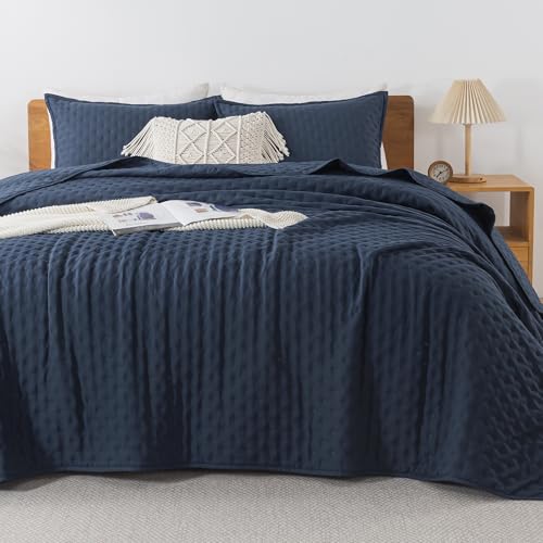 Image of Andency Navy Blue King Size Quilt Bedding Set (106x96 Inch), 3 Pieces Soft Lightweight Bedspread Coverlet, Boho Summer Quilt King Size for All Season(1 Quilt, 2 Pillow Shams)