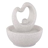 Zimmerbrunnen Kugel Tischbrunnen RGB LED Wasserspiel Dekobrunnen mit Pumpe, Farbwechsel, Herz Design grau weiß, 1x RGB LED Farbwechsel, HxLxB 26,5x23,6x23,6cm