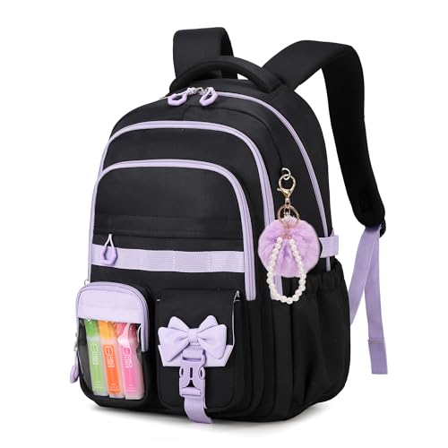 Sisipoet Schulrucksack Mädchen Teenager, Wasserdichter Schultasche Mädchen für die 3.-7. Klasse mit Schleife, Lässiger Schulranzen & Leichter Rucksack Mädchen für Schule Reisen