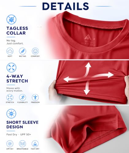 Image of 3 Pack Mens Swim Shirt Workout Shirts UPF 50+ Short Sleeve Rash Guard Fast Dry Sun Protection Lightweight Water Shirt