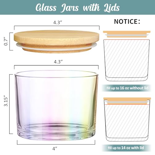SUPMIND 16oz 3 Wick Candle Jars 6 Pack - Large Empty Iridescent Wide Mouth Glass Candle Making Jars with Bamboo Lids, Bulk Candle Containers for Making Candles by SUPMIND - Image 2