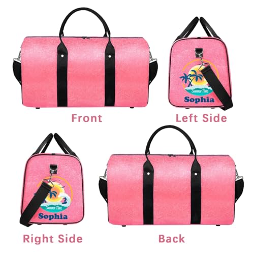 Large Foldie Duffel Bags with Name Glitter Leather Dance Tote Bag for Girls Weekender Bags for Women Travel Summer Time3