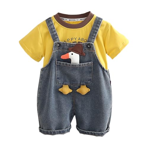 SoLu DAY8 Ensemble Ete Enfant Garcon Age 1-6 ans Tee Shirt Manche Courte Et Salopette Jean Garçon Ample Pas Cher Chic Confortable Mignon Dessin Animé Fashion Casual Plage Vacances (Yellow, 4-5)
