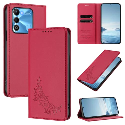 �X�}�z�P�[�X �Ή��@�� for Tecno Spark Go 2022,�Ή��@�� for Tecno Spark 9 4G / 8C 4G �yRFID�u���b�N�z�y�J�[�h�z���_�[�t�����z �}�O�l�b�g�J�� �X�^���h�@�\�t���z�X�}�z�P�[�X Red