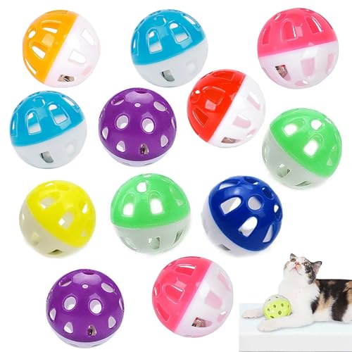 LeeQunQ 12 PCS Cat Toy Ball Cat Balls Toy Cat Toy Balls with Bell for Indoor Pet Chase Pounce Rattle Play Toys(Random Color