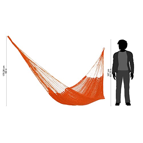 Novica Bright Orange Hand Woven Cotton Mayan 1 Person Rope Hammock With Hanging Accessories, Mango Paradise' (Single) #TOP3