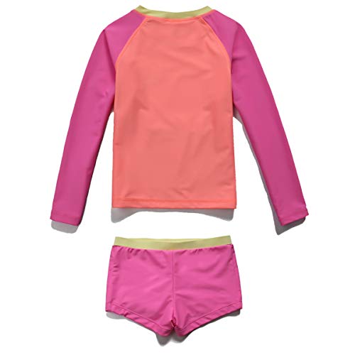 Phibee Girls' Rash Guard Set Long Sleeve Upf 50+ Sun Protection Two-Piece Swimwear Rose 10 #TOP1