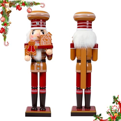 15-Inch Giant Christmas Nutcracker Decorations | Gingerbread Man & Santa Chef Wooden Nutcrackers | Holiday Tabletop, Shelf & Mantel Decor | Traditional Christmas Party Favors & Gifts