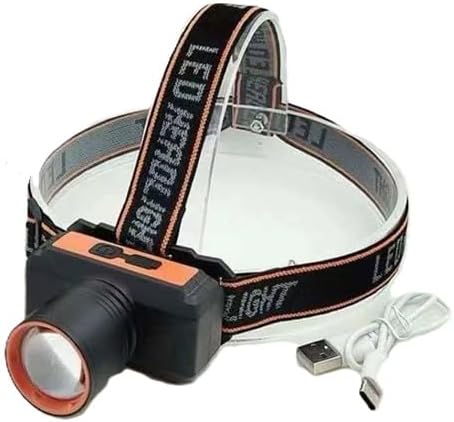 ExcelP LED Rechargeable Headlamp, USB Powered, Black and Orange, Adjustable Headband, Outdoor Camping Hiking Light