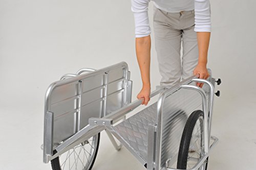 リビングアウト(Living Out) 折りたたみアルミリヤカー シルバー 幅87×奥行171×高さ72~82cm 大型タイプ 折り畳み リヤカー リアカー コンパクト 収納簡単 農作業 ノーパンクタイヤ 耐荷重80㎏ コンテナボックス 2枚目