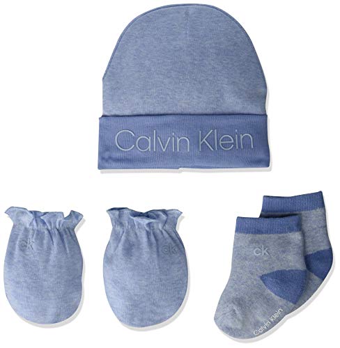 Calvin Klein Kids Unisex Socks & Hats & Mittens Gift Set for Babies 0-6 Months, Blue