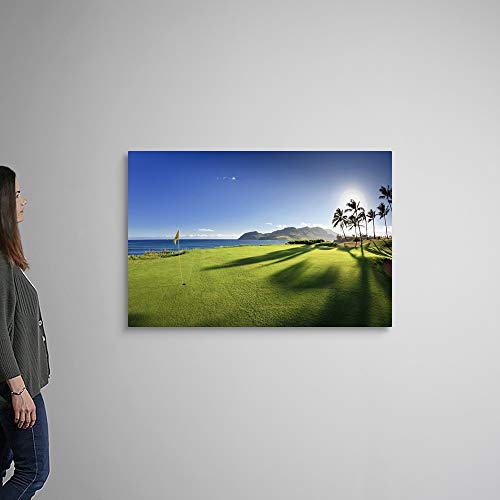 Golf Flag In A Golf Course, Kauai Canvas Wall Art Print, Hawaii Artwork #TOP1