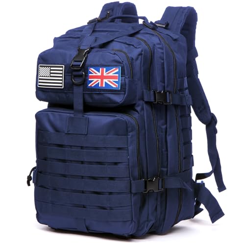 Thuram 50L Durable Nylon Waterproof Fishing Hunting Backpack Outdoor Military Rucksacks Tactical Sports Camping Hiking Bags (Navy blue)