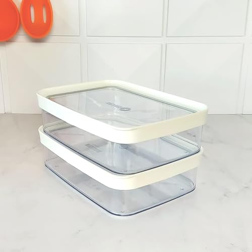 Potes Herméticos de Acrílico para Frios, 1100ml, Kit 2 Peças, para Presunto e Queijo (Branco)