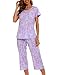 ENJOYNIGHT Womens Pajama Sets Cotton Summer Pjs Tops with Capri Pants Sleepwear (PU, X-Large)