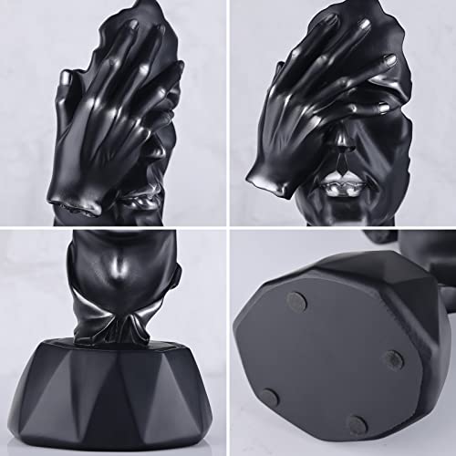 Suruim Creative Abstract Men Mask Statue, Thinker Resin Statue, Do Not Listen Do Not Look Abstract Art Statue, Resin Sculpture Ornament Table Decor (Black-2) #TOP4