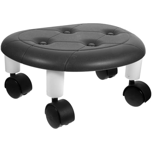 Milisten Tabouret Multifonctionnel Noir à roulettes 360° Pivotant, Mini Siège Portable en Polypropylène et Métal, Tabouret Roulant Compact pour Salle de Bain et Maison, Assise Confortable