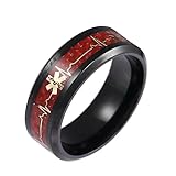The Salty Medic 8mm Titanium Steel Ring - Red Carbon Fiber EKG Tracing with Star of Life Emblem - Ideal for Nurses, EMS, Firefighters, LPNs, Medics, EMTs, First Responders - Unisex Wedding Engagement Promise Band for Men and Women (9)