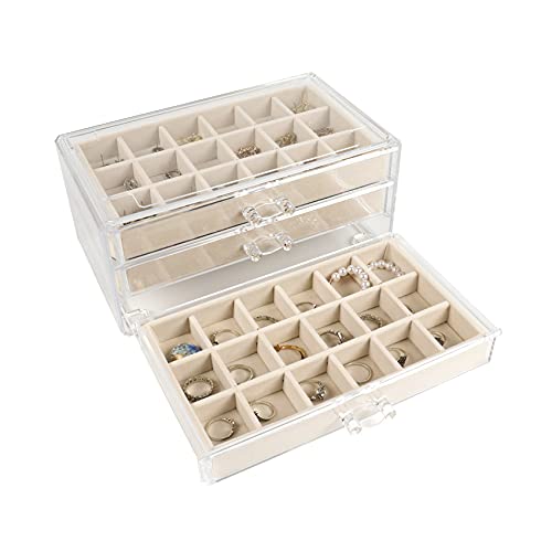 Nwvuop Schmuckschatulle Acryl Schmuckkästchen Ring aufbewahrung Schmuckaufbewahrung Organizer für ohrringe Ring Jewellery Organizer Beige