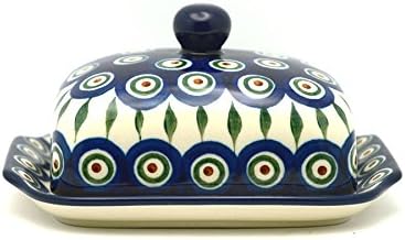 Polish Pottery Butter Dish - Peacock
