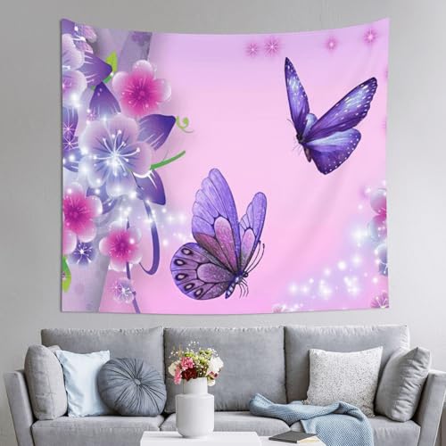 Tapiz de mariposa rosa grande JEJEA para colgar en pared, decoración textil de 152x130