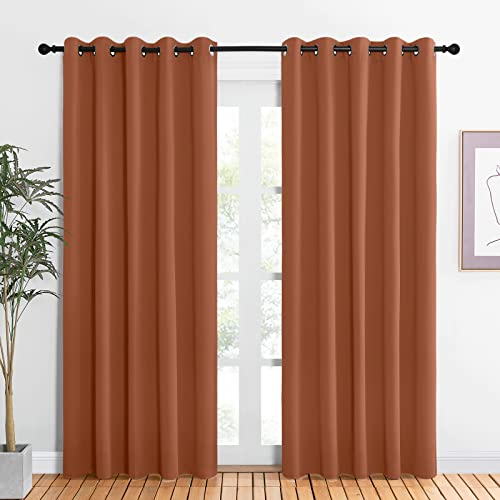 NICETOWN Room Darkening Draperies Window Curtain Panels, Burnt Orange, 2 Panels, W60 x L84 -inch, Thermal Insulated Grommet Room Darkening Curtains for Bedroom Burnt Orange 60"W x 84"L (Pack