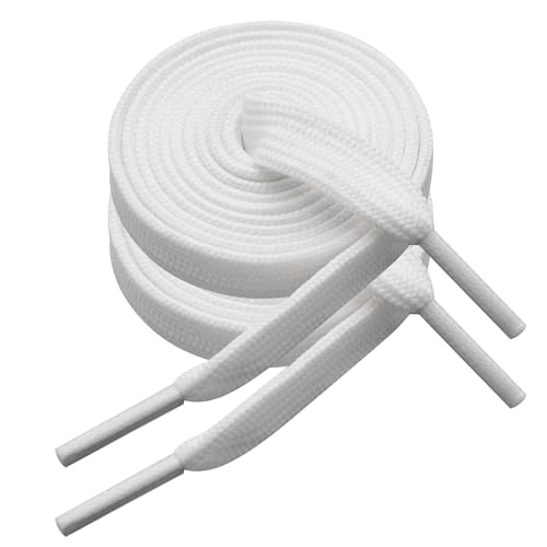 LOEZYICH 2 Pairs Thick Flat Trainers Shoe Laces, 10mm Wide Replacement Shoelaces for Sneakers, School Shoes, Premium Trainer Shoe Strings for Walking Running Athletic Sports Shoes, White, 140cm