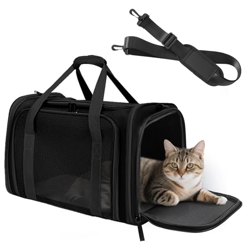 SI SEN Trasportino gatti, 45 x 30 x 30 cm, trasportino gatti con griglia a tre lati, pieghevole, adatto per gatti e cani sotto i 6 kg, M - grigio