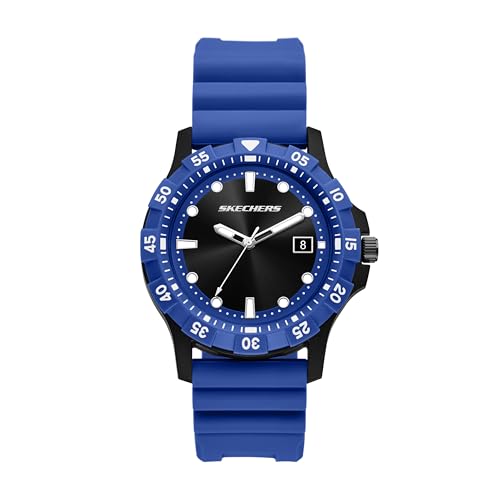 Skechers Glen Oaks SR5288 montre silicone bleue avec dateur étanche pour homme