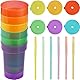 ALINK 12 Pack Kinder Party Becher,Plastikbecher,Trinkbecher Set mit Deckel Strohhalm,Eiskaffee,Kaltes Trinken,Smoothie Saft (380ML)