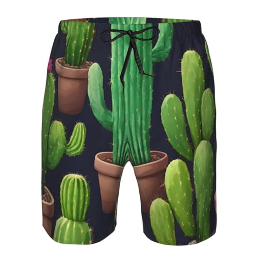 Green Cactus Print Stylish Men Beach Shorts Lightweight Cozy Swim Trunks Summer Casual Outings Holiday4