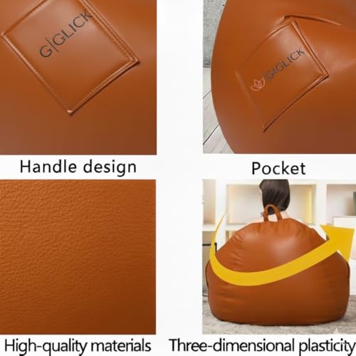 Image of 4XL Bean Bag with Footrest and Cushion (Filled with Beans) | Ready to Use | Premium Leatherette | High-Density Beans Filled | Double Stitching | 6 Months Warranty Color- (Orange)