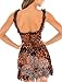 OZICERD Leopard Ruffle Sheer Mesh Mini Dresses for Women Babydoll Lingerie Club Rave Concert Outfit See Through Party Dress Black Brown Cheetah Print S