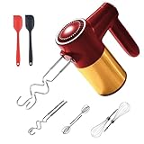 7-Speed Cordless Hand Mixer for Baking - Electric Handheld Mixer with 6 Stainless Steel Attachments, Turbo Boost, Digital Display, Lightweight Cake Mixer for Eggs, Cream, Cookie Dough (Gold&Red)
