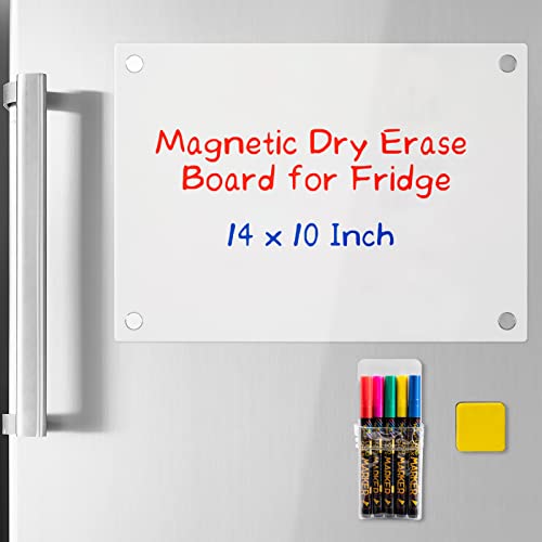 Jelofly Magnetic Acrylic Note Board For Fridge, 14 X 10 Inches Whiteboard With 5 Color Magnetic Dry Erase Markers And Eraser ( Not Transparent ) #TOP11